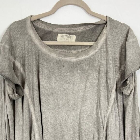 ALL SAINTS Asymmetrical Oversized Distressed Lagenlook Tee in Grey Size 6 - Picture 13 of 13